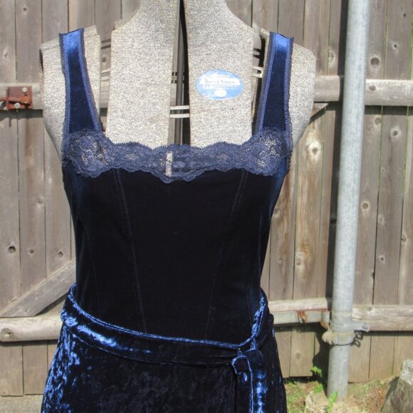 Blue Crushed Velvet Faux Wrap Skirt Long Maxi & Tank Top Party Prom EUC Gorgeous - Picture 3 of 16